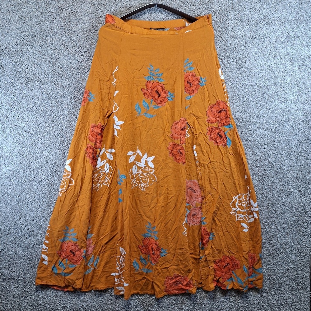Thread Story Skirt Womens L Orange Floral Maxi A-Line Boho Cottagecore Summer